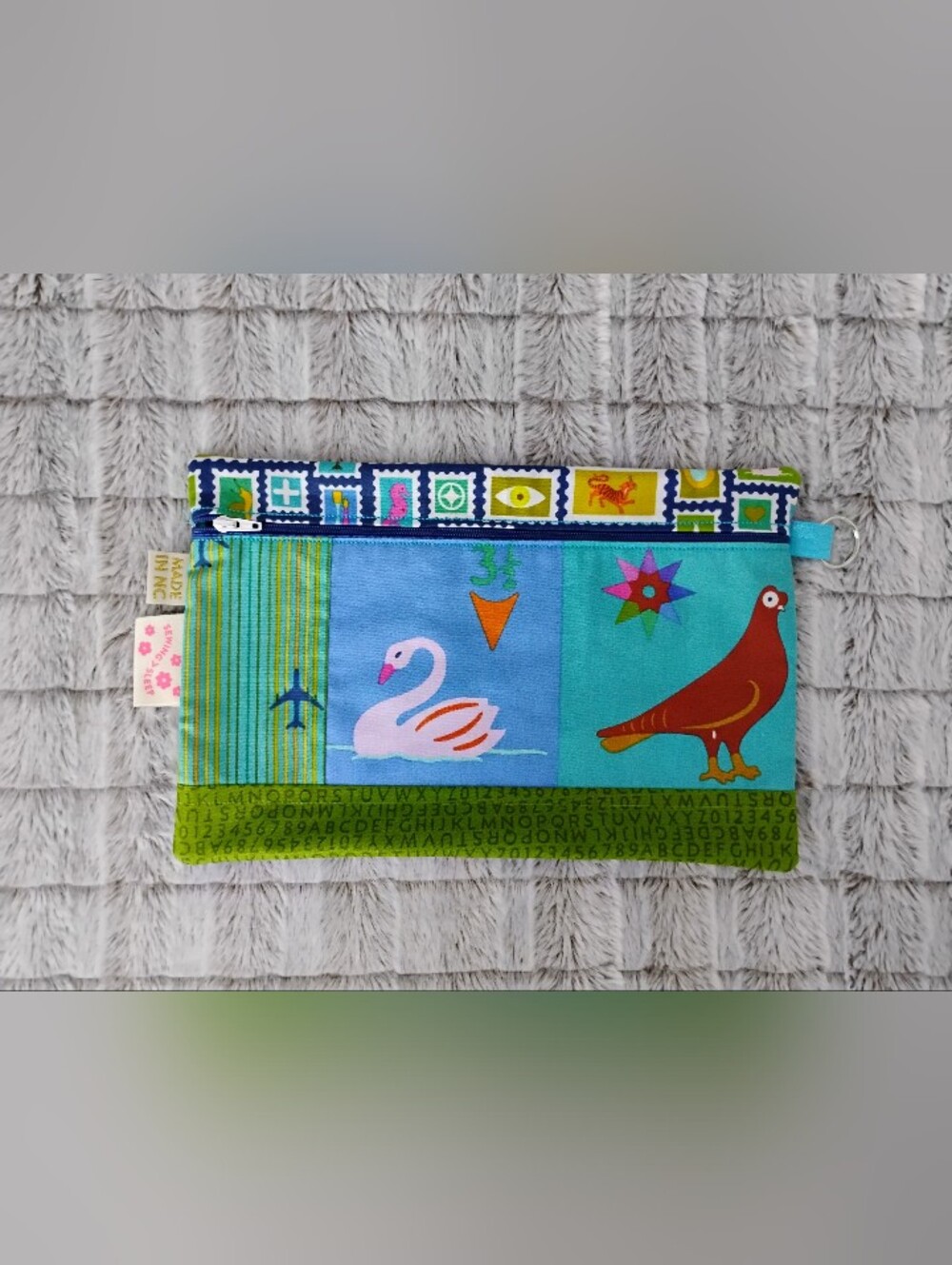 Green- 7 X 11 Zippered Pouch - Handmade